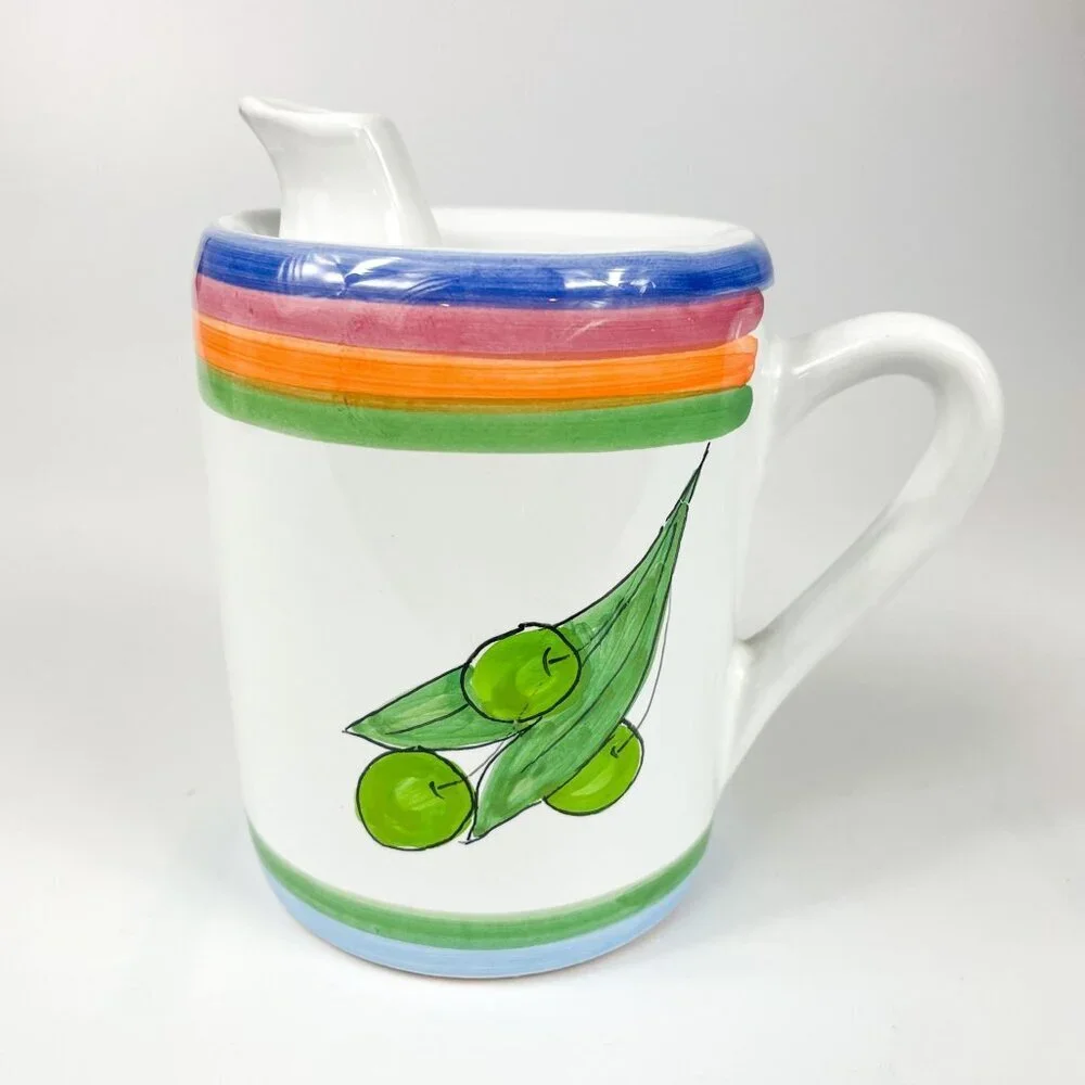 Caleca Italy Hand-Painted Italian Ceramic Olive Oil Dispenser Jug